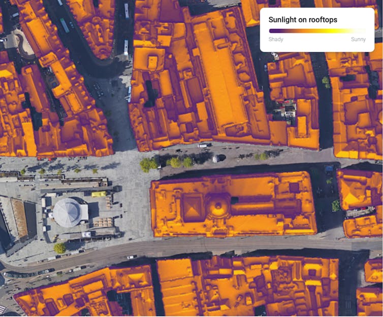 shaded satellite image of city