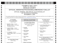 A sample ballot from Georgia in 2020, which includes the names of candidates Joe Biden and Donald Trump.