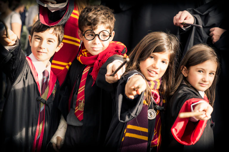 Kids wearing Harry Potter costumes