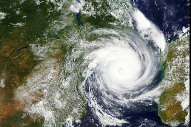 A satellite image of Cyclone Idai heading towards Mozambique and Zimbabwe.