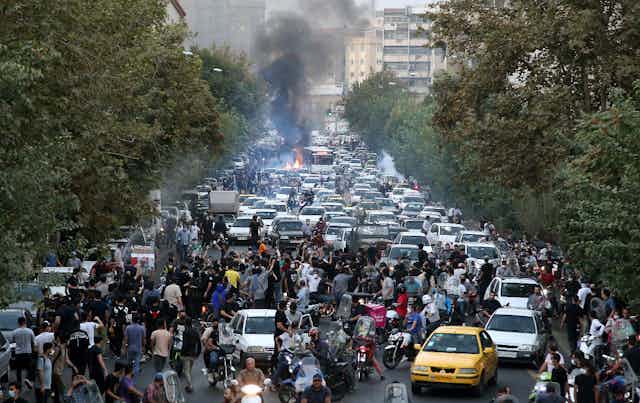 A mass demonstration in Tehran after the death of Mahsa Amini
