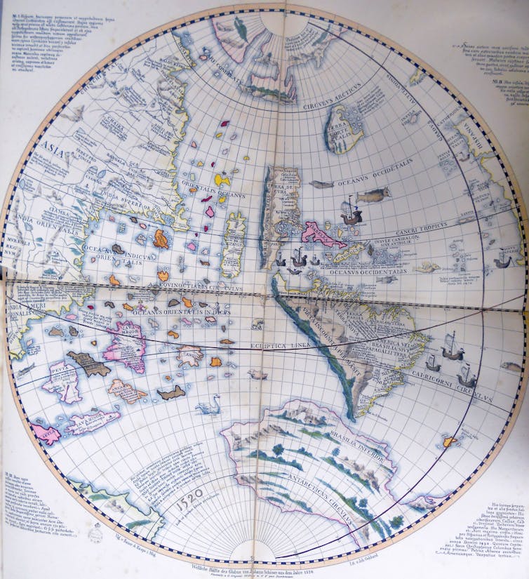 A historical map of the globe.