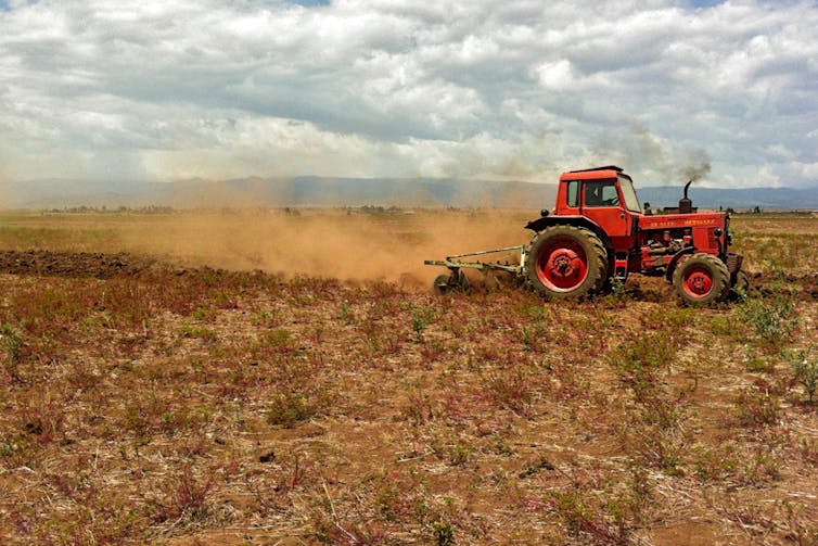 Russian tractor in a field in Ethiopia