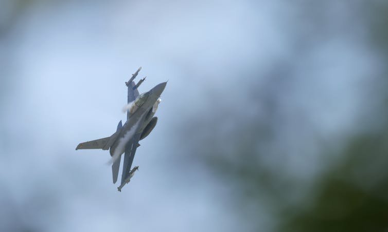 An F-16 fighter jet on display at a Nato air exercise 'Air Defender 2023'