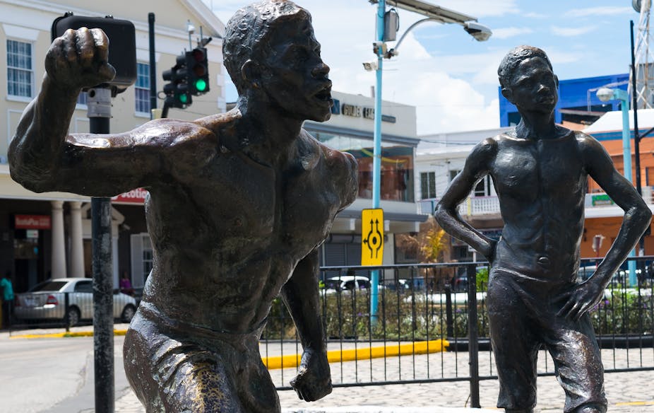 Heroic statues of two Jamaicans who rebelled against slavery in the 19th century
