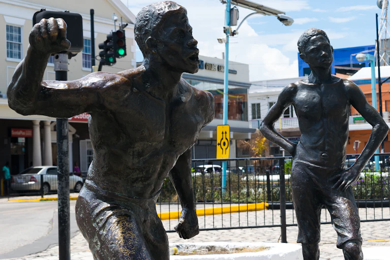 Heroic statues of two Jamaicans who rebelled against slavery in the 19th century