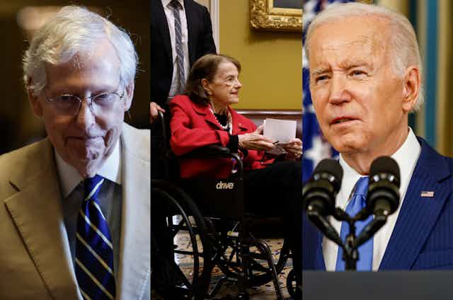 Mitch McConnell, Diane Feinstein and Joe Biden are all seen in a horizontal photo collage. 