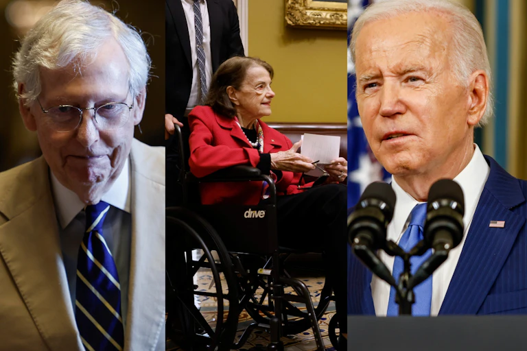 Mitch McConnell, Diane Feinstein and Joe Biden are all seen in a horizontal photo collage.