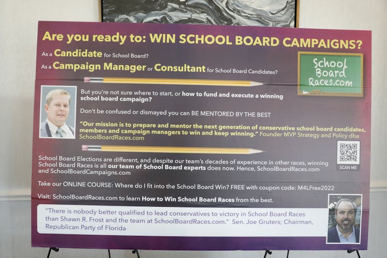A poster encouraging people to run for school board.