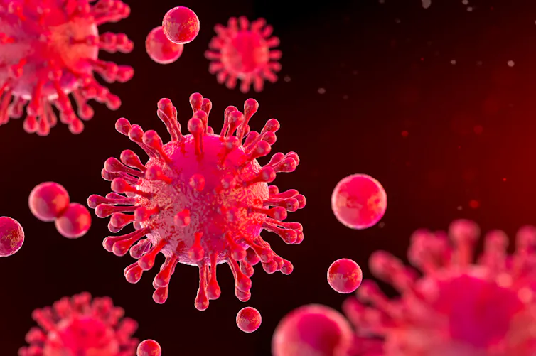 A digital drawing of a coronavirus.