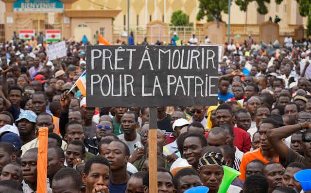 Supporters of the coup in Niger demonstrate in the capital Niamey,August 20 2023.