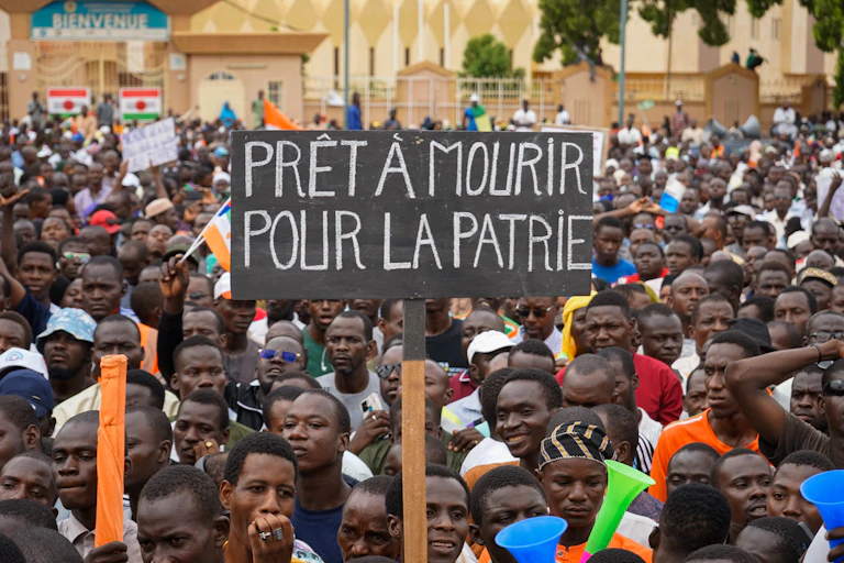 Supporters of the coup in Niger demonstrate in the capital Niamey,August 20 2023.