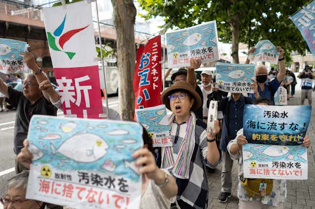 A protest in Tokyo against the discharge of treated radioactive water from the Fukushima nuclear plant.