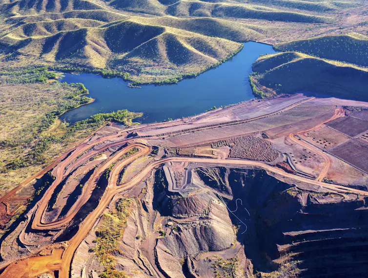 An aerial photo of the Argyle diamond mine in Western Australia.