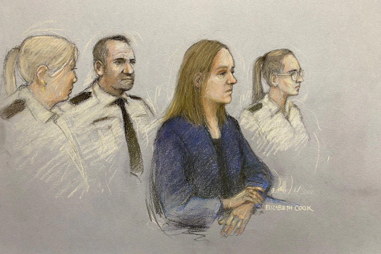 A courtroom drawing of Lucy Letby at Manchester Crown Court.