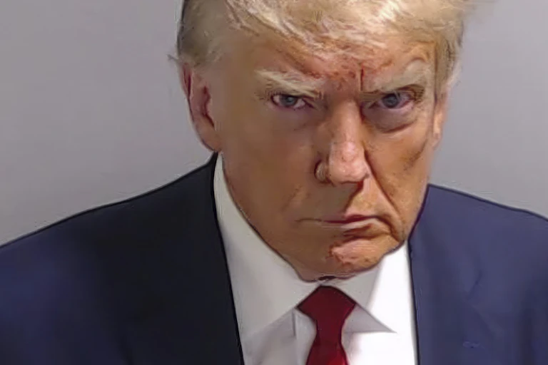 A man with white/blond hair glowers into the camera.