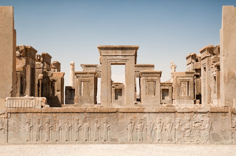 A view of stone ruins of an ancient city.