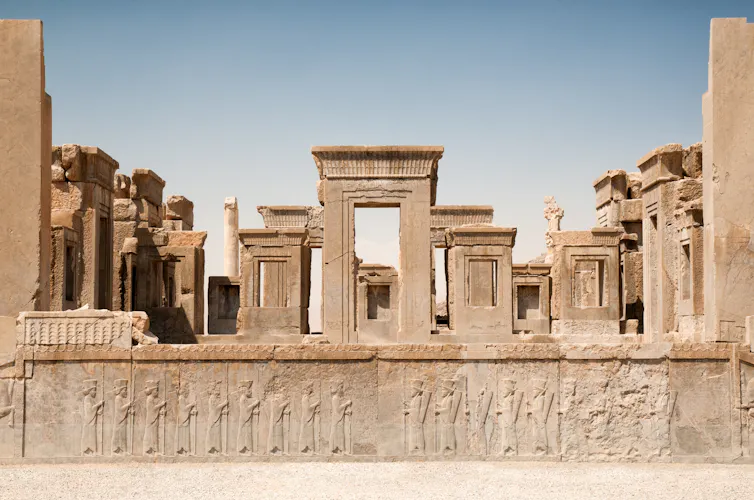 A view of stone ruins of an ancient city.