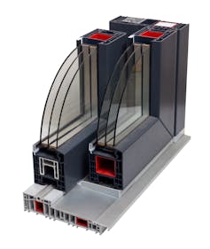 A cross-section of a modern triple-glazed window