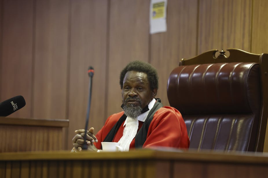 A judge sitting during court proceedings. 