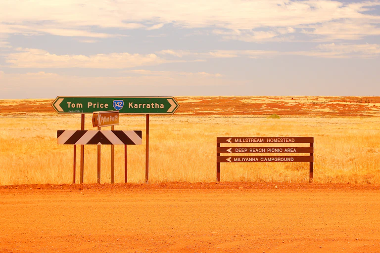 Road sign between Tom Price and Karratha, Western Australia