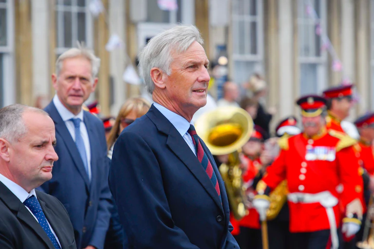 Richard Drax, Conservative MP for South Dorset at the Veterans parade at Weymouth in Dorset.
