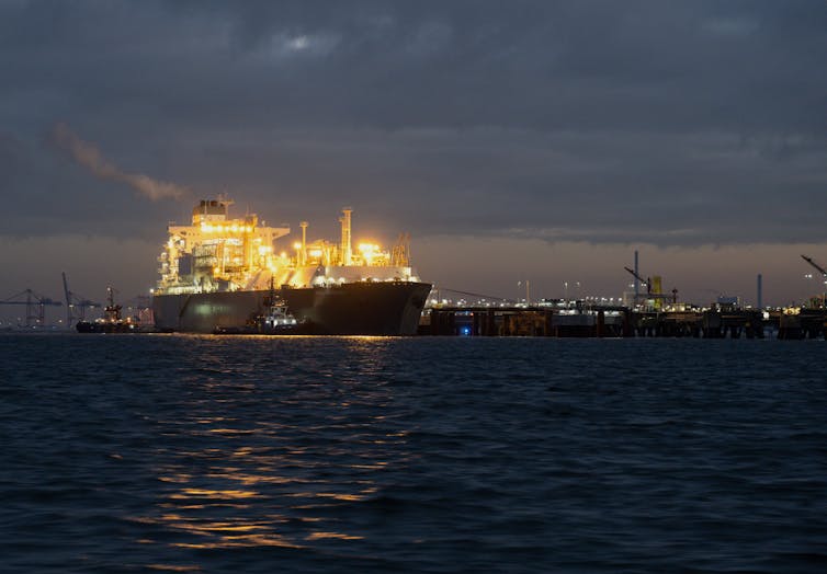 LNG ship docking at new German LNG terminal in Wilhelmshaven.