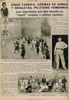 ¿Por qué dejó de haber más deportistas profesionales mujeres que hombres en España? 2 Página del periódico _As_ del 20 de abril de 1936 con un reportaje titulado 'Eibar fabrica, además de armas y bicicletas, pelotaris femeninos'.