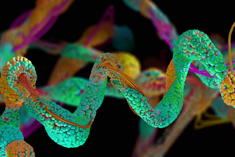 A 3d illustration showing biological molecules.