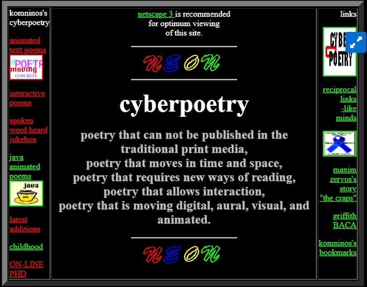 A screenshot of a website called 'Cyberpoetry' as it appeared in May 1997.