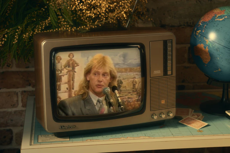 Farnham on a retro TV.