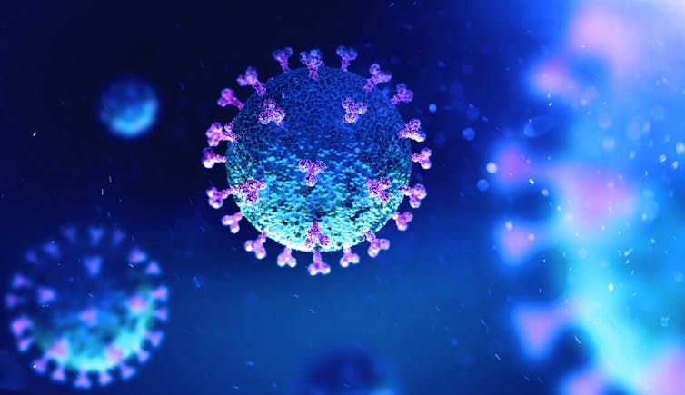 A graphic depicting a coronavirus