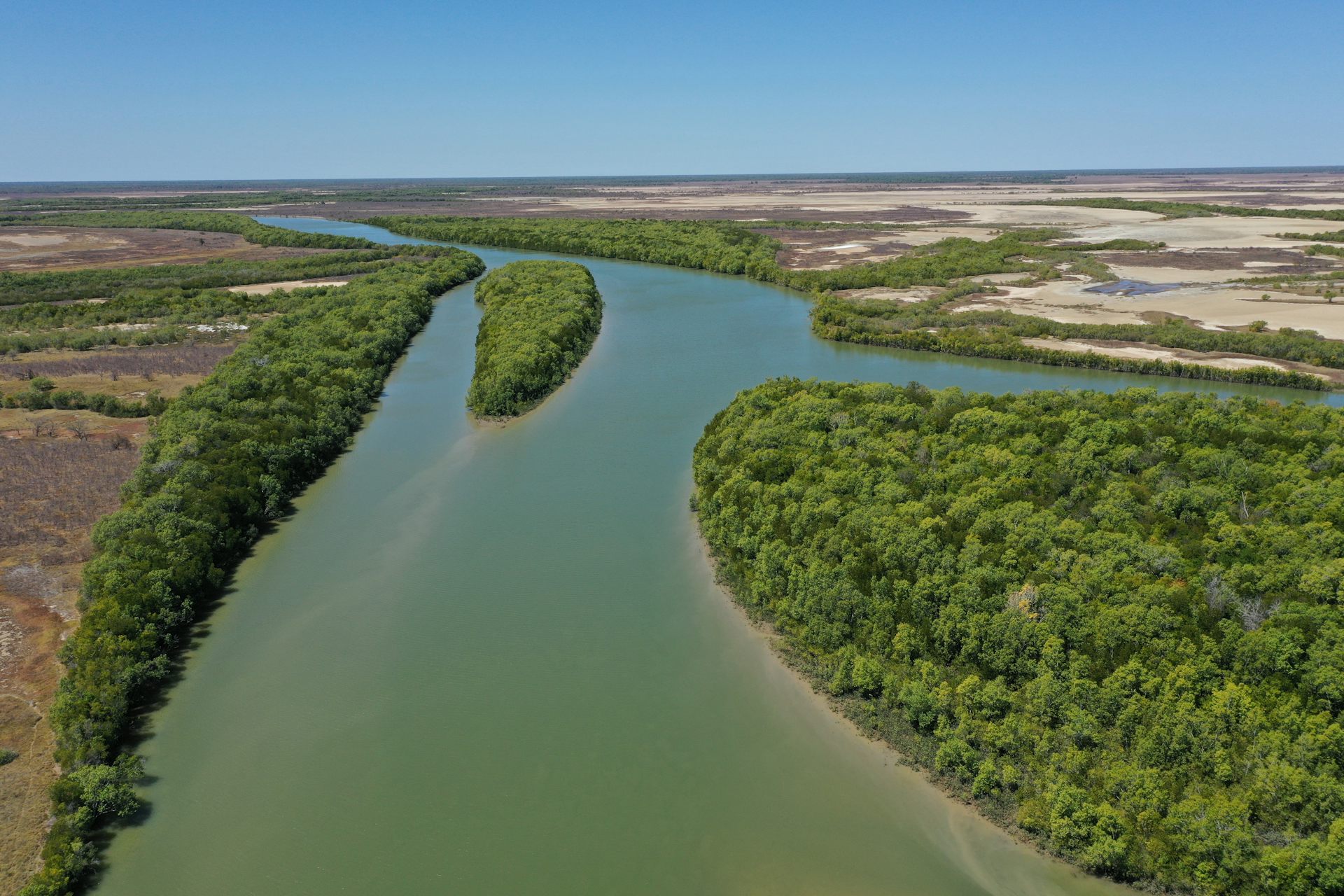 Aerial image of an estuary feeding into the Gulf of Carpentaria