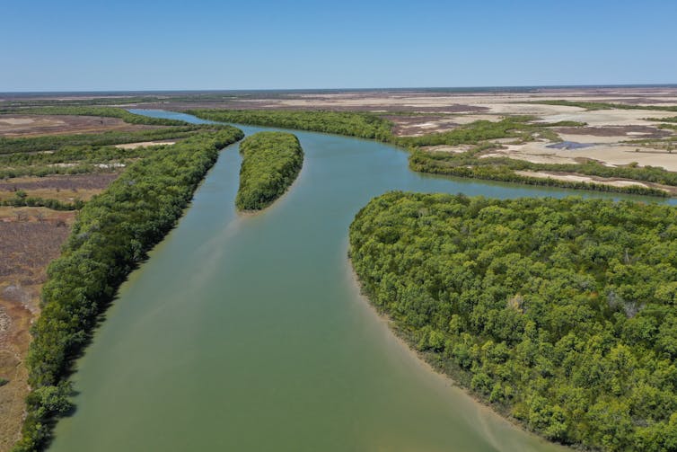 Aerial image of an estuary feeding into the Gulf of Carpentaria