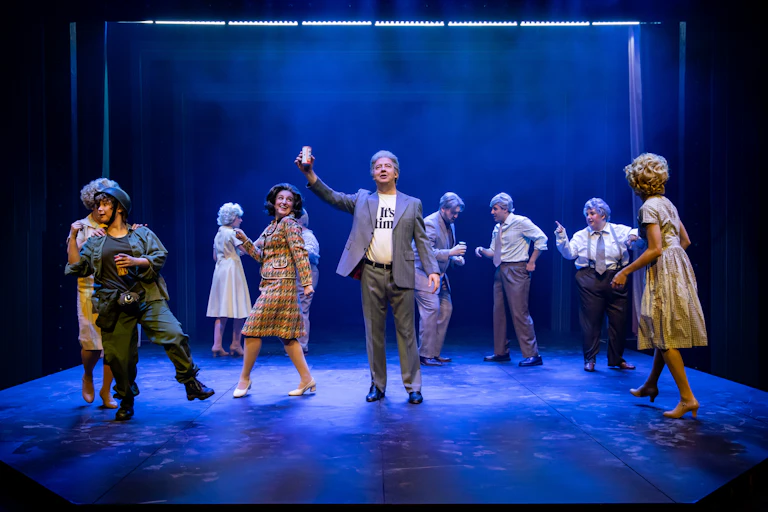 Musical theatre stage: Whitlam in an It's Time shirt centre
