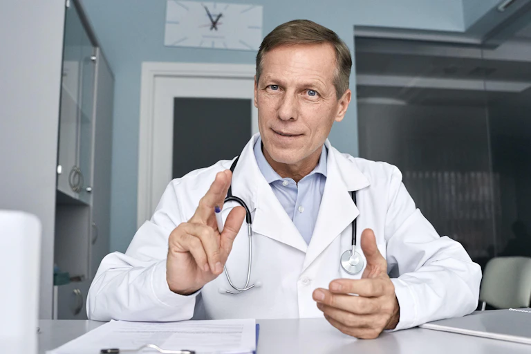 Doctor in a white lab coat