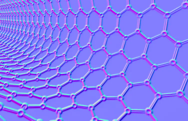 Illustration of a close-up of a sheet of carbon nanotubes, composed of connected hexagons
