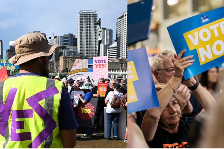 A yes protester and a no protester