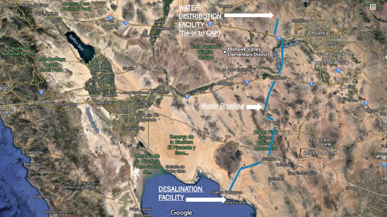 Map showing location of proposed plant and pipeline route.