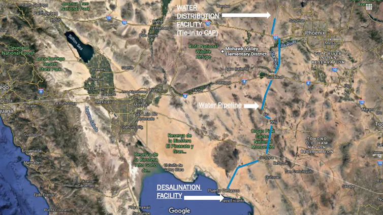 Map showing location of proposed plant and pipeline route.
