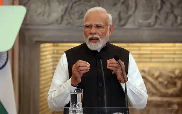 India prime minister Narendra Modi speaks during his visit to Greece, August 2023.