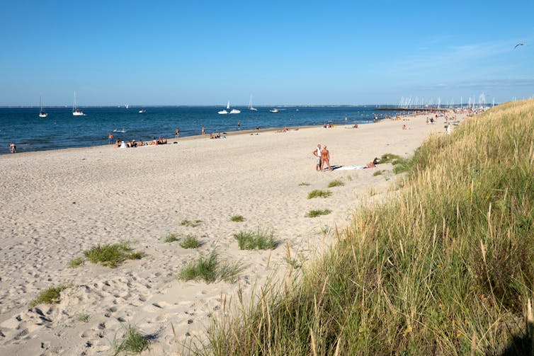 A white, sandy beach.