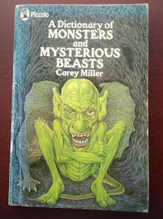 A Dictionary of Monsters book cover showing a bright green goblin creature.