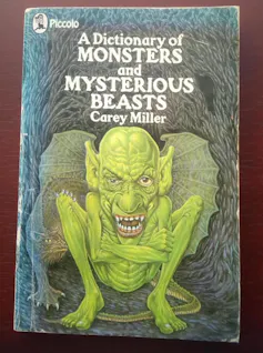 A Dictionary of Monsters book cover showing a bright green goblin creature.