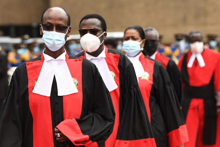 Judges in flowing robes line up in a ceremonial procession