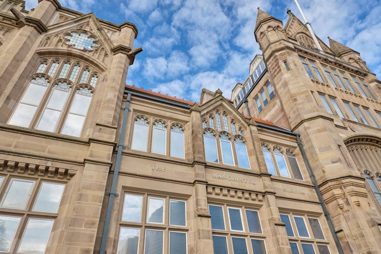 A sandstone building.