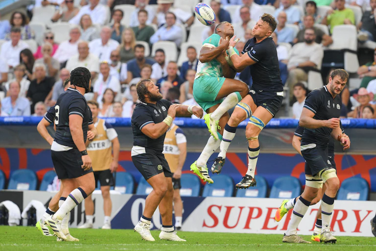 Rugby players on field