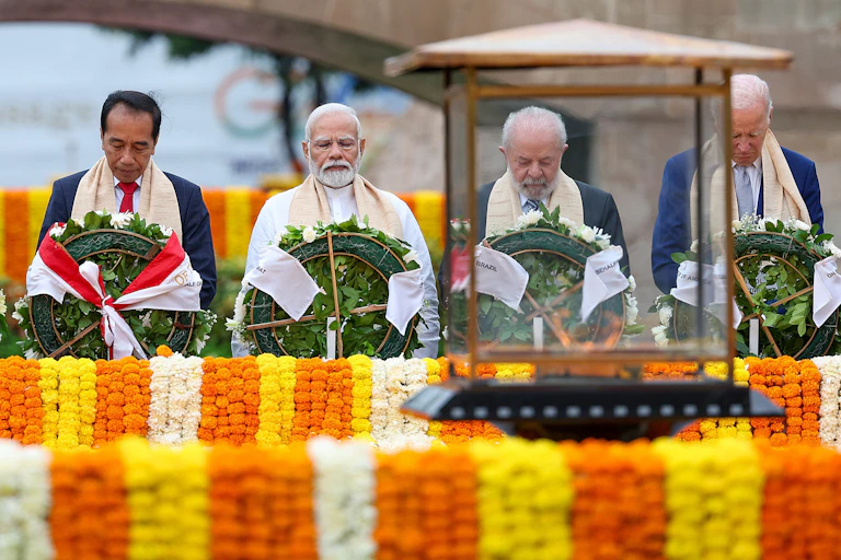Left to right: Indonesia's President Joko Widodo, Indian prime minister Narendra Modi, Brazil's President Luiz Inacio Lula da Silva and US President Jo Biden