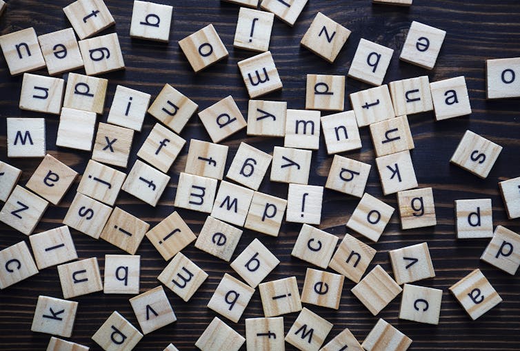 A group of random scrabble letters.