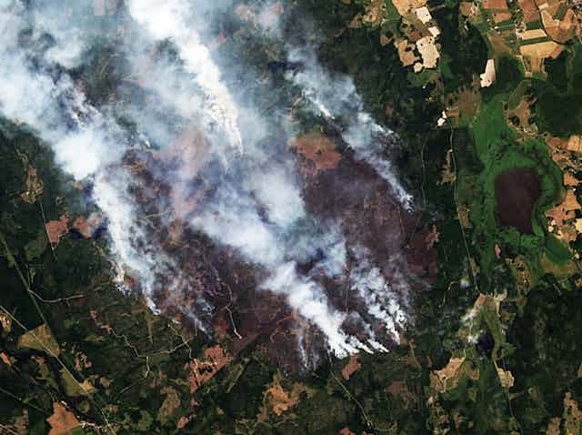 An awrial view of forest fires in Canada.